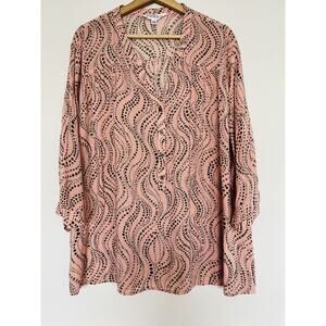 STUDIO UNTOLD Pink Abstract Dot Print Blouse Sz 18 1/2 Button Pullover Top Boho